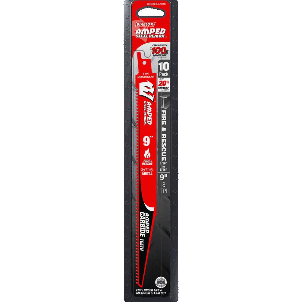 Diablo Tools 9 Inch 8 TPI AMPED Reciprocating Blade for Fire and Rescue, 10 Pack, large image number 4