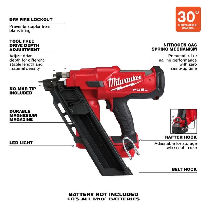 Milwaukee M18 FUEL 30 Degree Framing Nailer (Bare Tool), large image number 7