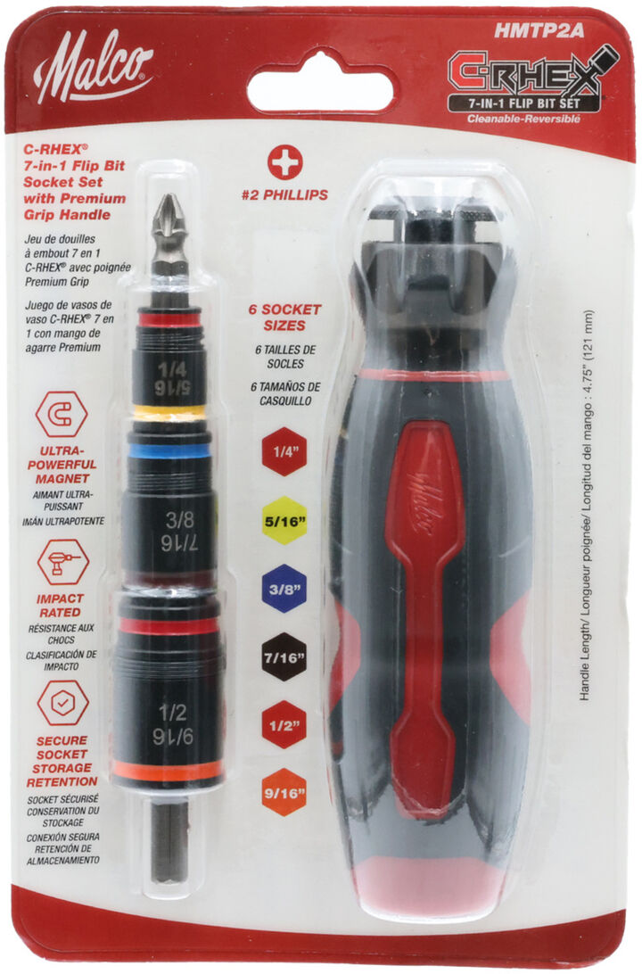 Malco Products C-RHEX 7-in-1 Flip Bit #2 Phillips Socket Set with Premium Grip Handle, large image number 9