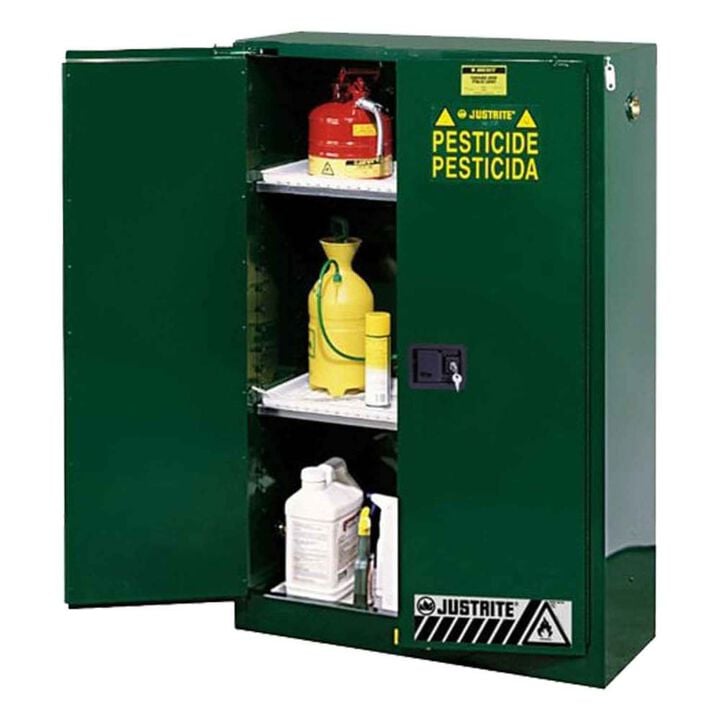 Justrite 60 Gallon Green Steel Self Close Pesticides Safety Cabinet