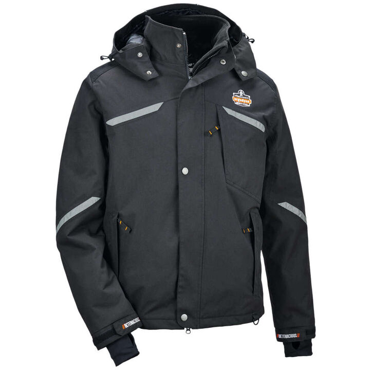 Ergodyne N-Ferno 6466 Black Thermal Jacket, 500D Nylon Shell, Large