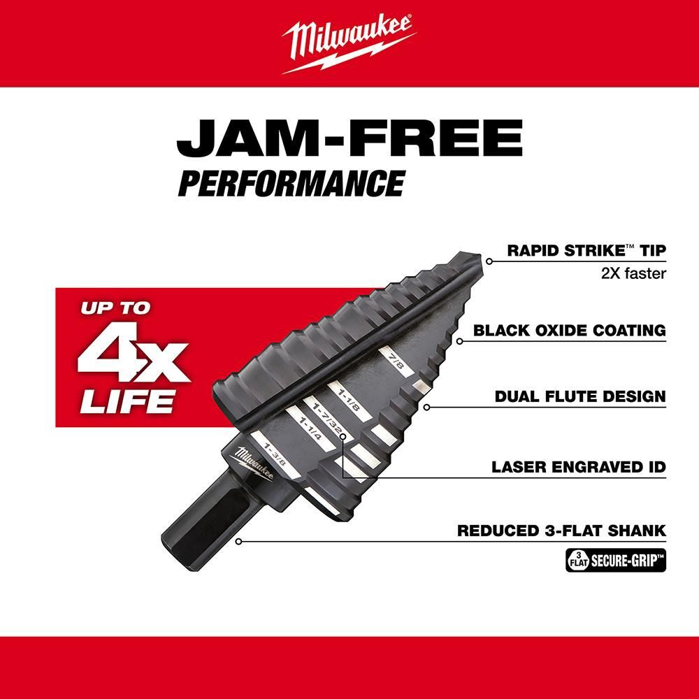 Milwaukee #12 Step Drill Bit 7/8 in. to 1-3/8 in., large image number 4