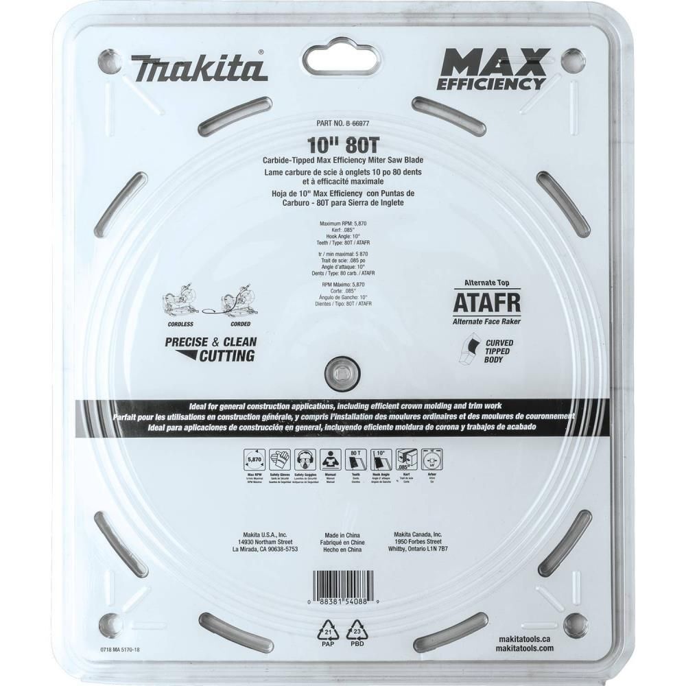 Makita 10in 80T Carbide-Tipped Max Efficiency Miter Saw Blade, large image number 8