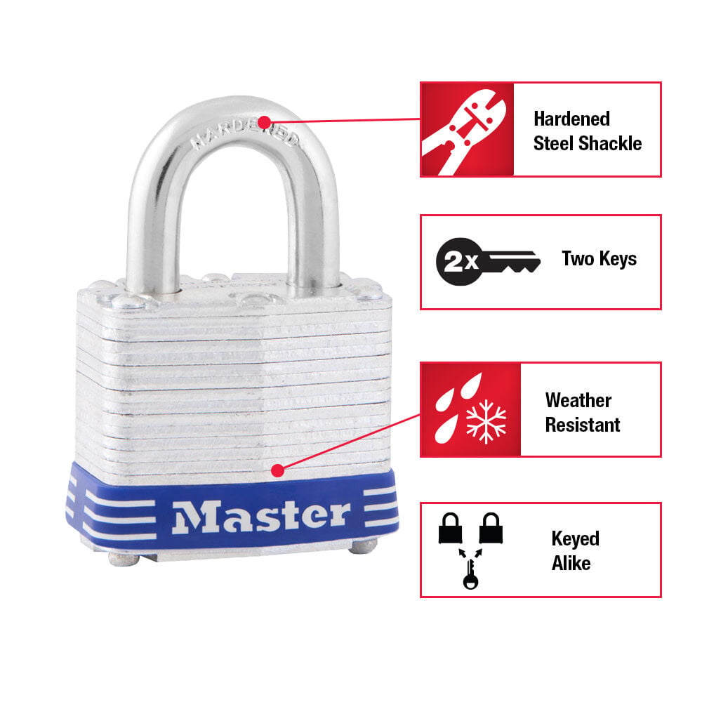 Master Lock 2 Inch Laminated Steel Body 4-Pin Locking Keyed Alike Padlock, large image number 3