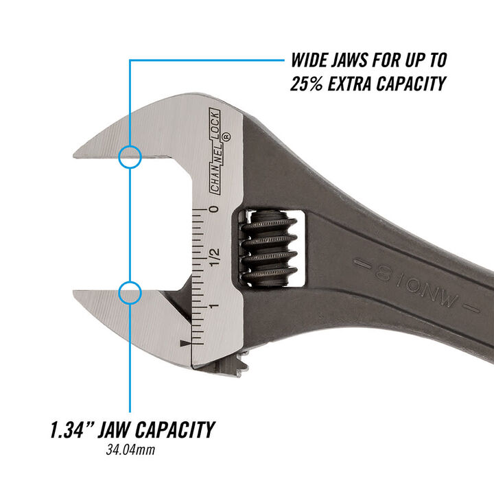 Channellock 10 Inch Chrome Vanadium Steel Wide Adjustable Wrench, large image number 2