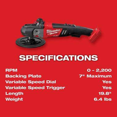 Milwaukee M18 FUEL 18V 7 Variable Speed Polisher (Tool Only