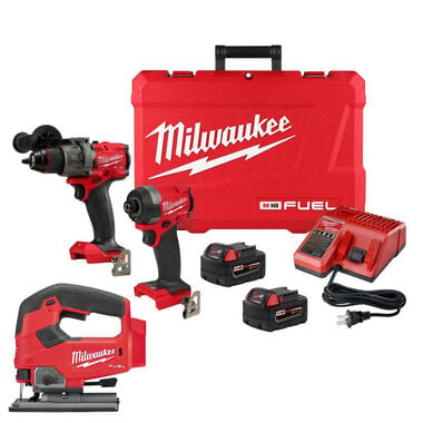 Milwaukee M18 FUEL 1/2 Inch Hammer Drill, 1/4 Inch Impact Driver & Jig Saw Combo Kit Bundle