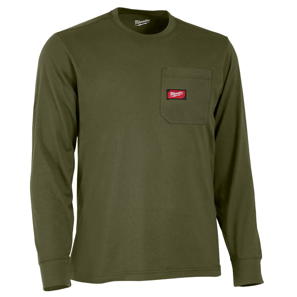 Milwaukee GRIDIRON Pocket T-Shirt Long Sleeve Green Size 2XL – 606GN-2X