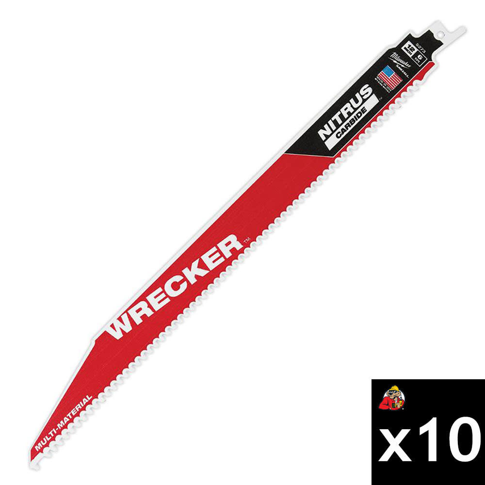 Milwaukee NITRUS CARBIDE WRECKER 12 Inch SAWZALL Blade Bundle, 10 Pieces, large image number 1