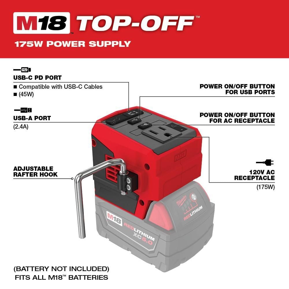 Milwaukee M18 TOP-OFF 175W Portable Power Supply Inverter, large image number 3