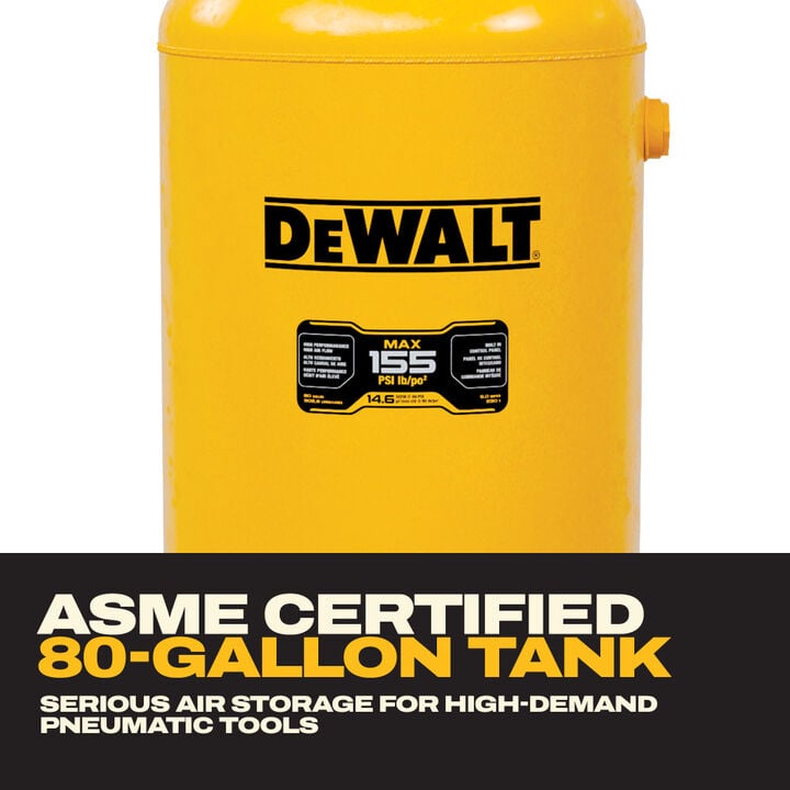 DEWALT 80-Gallon High-Flow 5 HP 155 PSI Cast Iron Oil-Lubricated Belt Drive Stationary Air Compressor, large image number 12