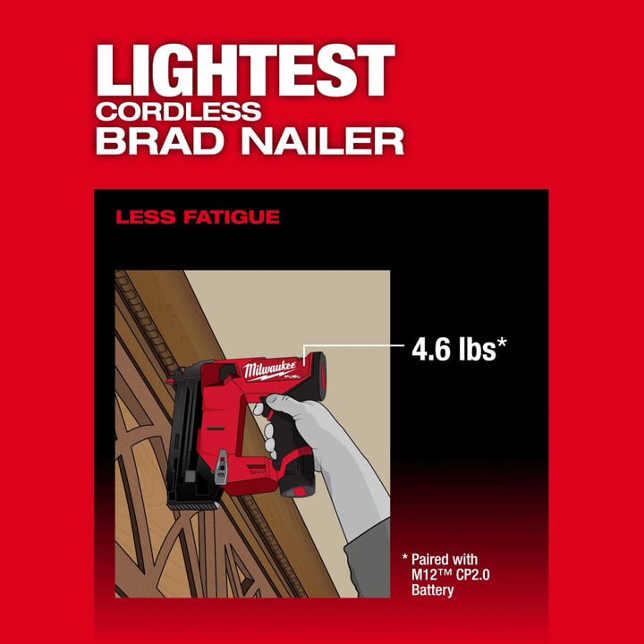 Milwaukee M12 Fuel 18 Gauge Compact Brad Nailer and 2.0 Starter Kit Bundle, large image number 5