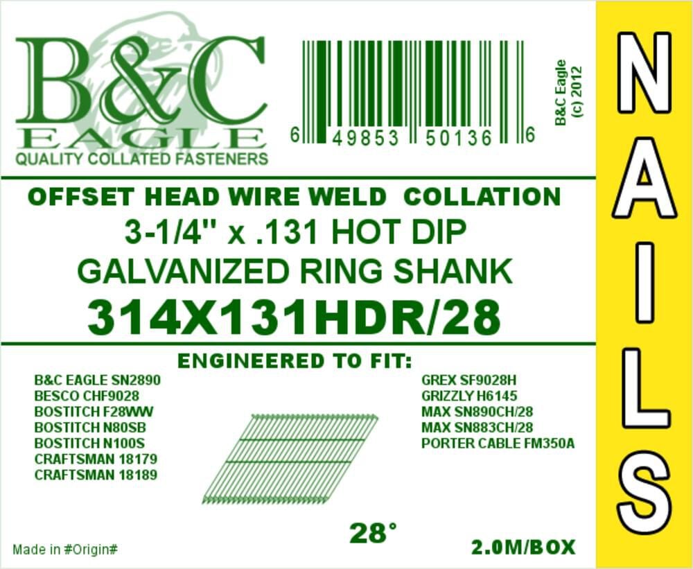 B and C Eagle Framing Nails 3 1/4 x .131 2000qty, large image number 2