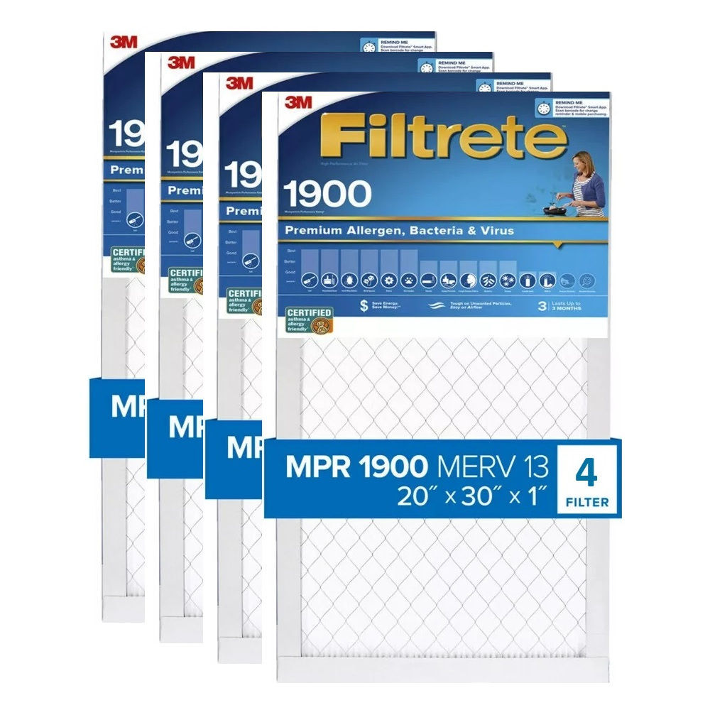 3M Filtrete 30 x 20 x 1-Inch 1900 MPR MERV 13 Allergen Defense Furnace Air Filter, 4-Pack - 4012505-4 Pack