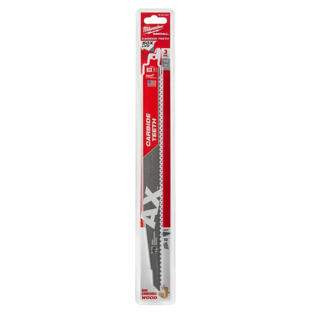 Milwaukee 12 in. 5 TPI The Ax Carbide Teeth SAWZALL Blades 3PK, large image number 11