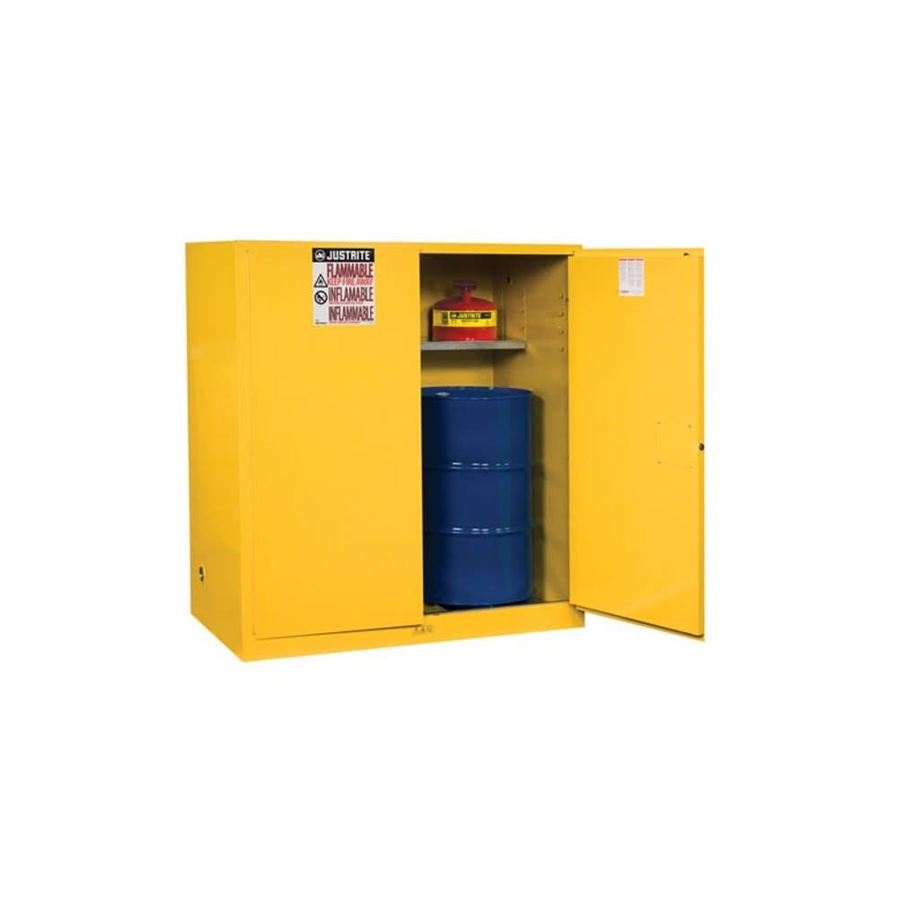 Justrite 110 Gallon Yellow Steel Manual Close Cabinet with Drum Support – 899100