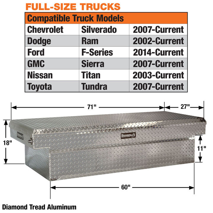 Buyers Products Company 18x27x71 Inch Diamond Tread Aluminum Crossover Truck Box, large image number 1