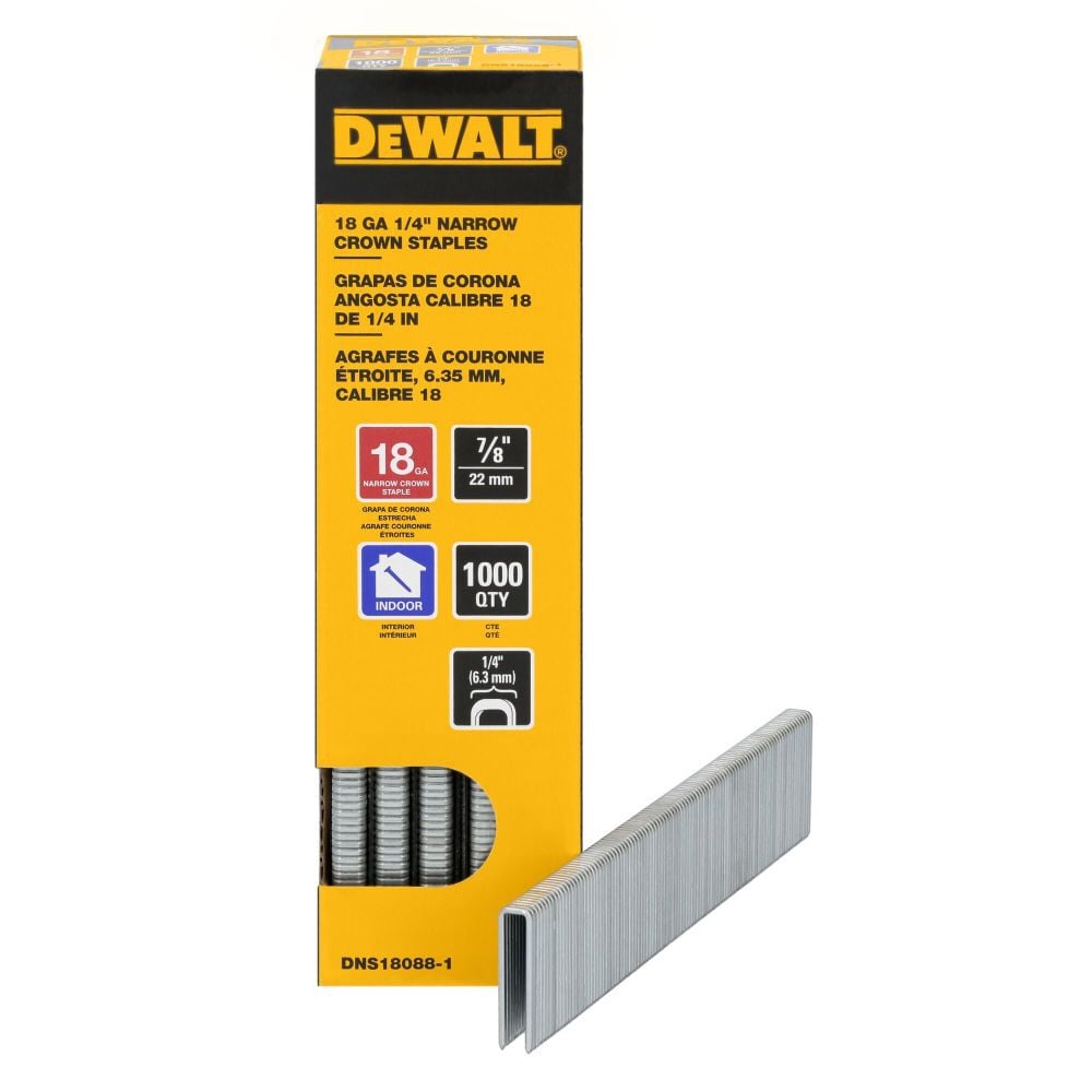 DEWALT 7/8 Inch 18 Gauge 1/4 Inch Narrow Crown Finish Staples, 1000 Pieces, large image number 3