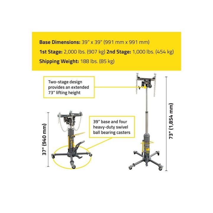 Ranger RTJ-1 1-Ton Capacity Telescoping Transmission Jack, large image number 1