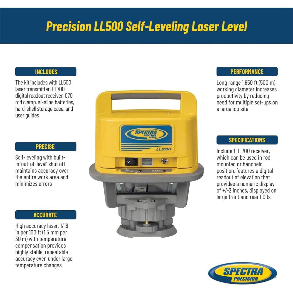Spectra Precision Laser Level with HL700 Receiver, C70, Battery, Rod, Tripod and Case, large image number 5