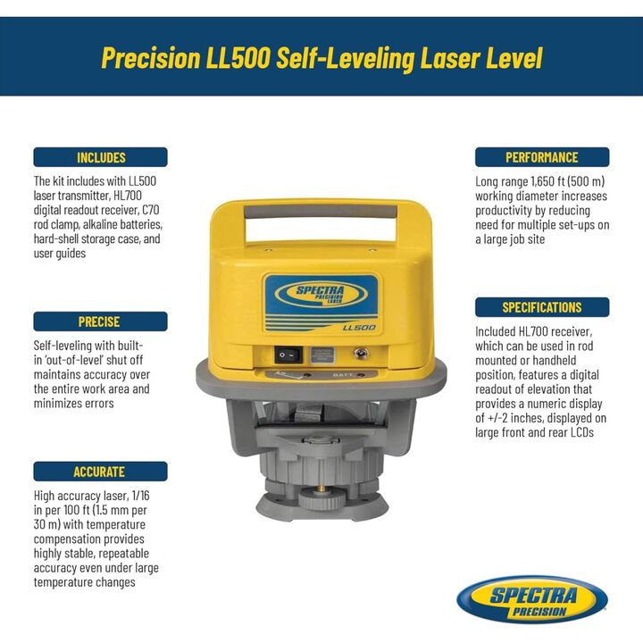 Spectra Precision Laser Level with HL700 Receiver, C70, Battery, Rod, Tripod and Case, large image number 4