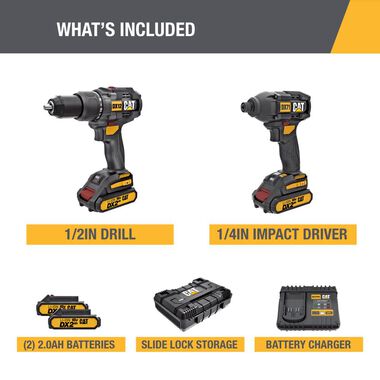 CAT 18V Cordless Hammer Drill and Impact Driver Combo Kit with Two Batteries, large image number 12