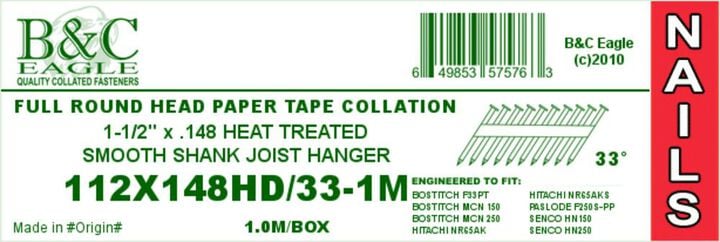 B and C Eagle Joist Hanger Nails 1 1/2 x .148 1000qty, large image number 1