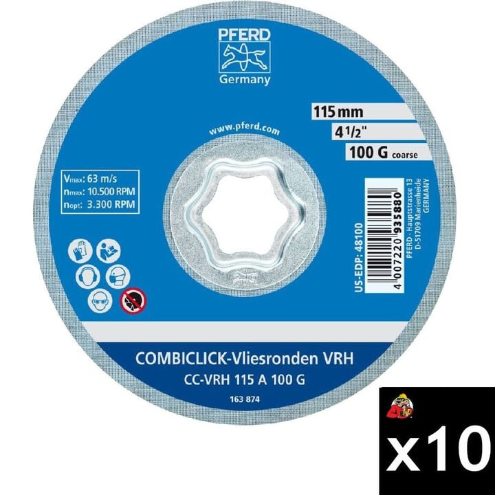 Pferd 4-1/2 Inch 100 Grit Aluminum Oxide Hard Non-Woven Disc Bundle, 10 Pieces, large image number 0