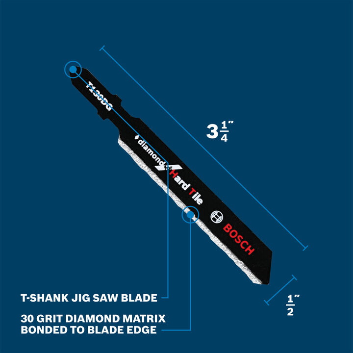 Bosch Jig Saw Blades 1pc 3 1/4in 30 Grit Diamond for Hard Tile T Shank, large image number 1