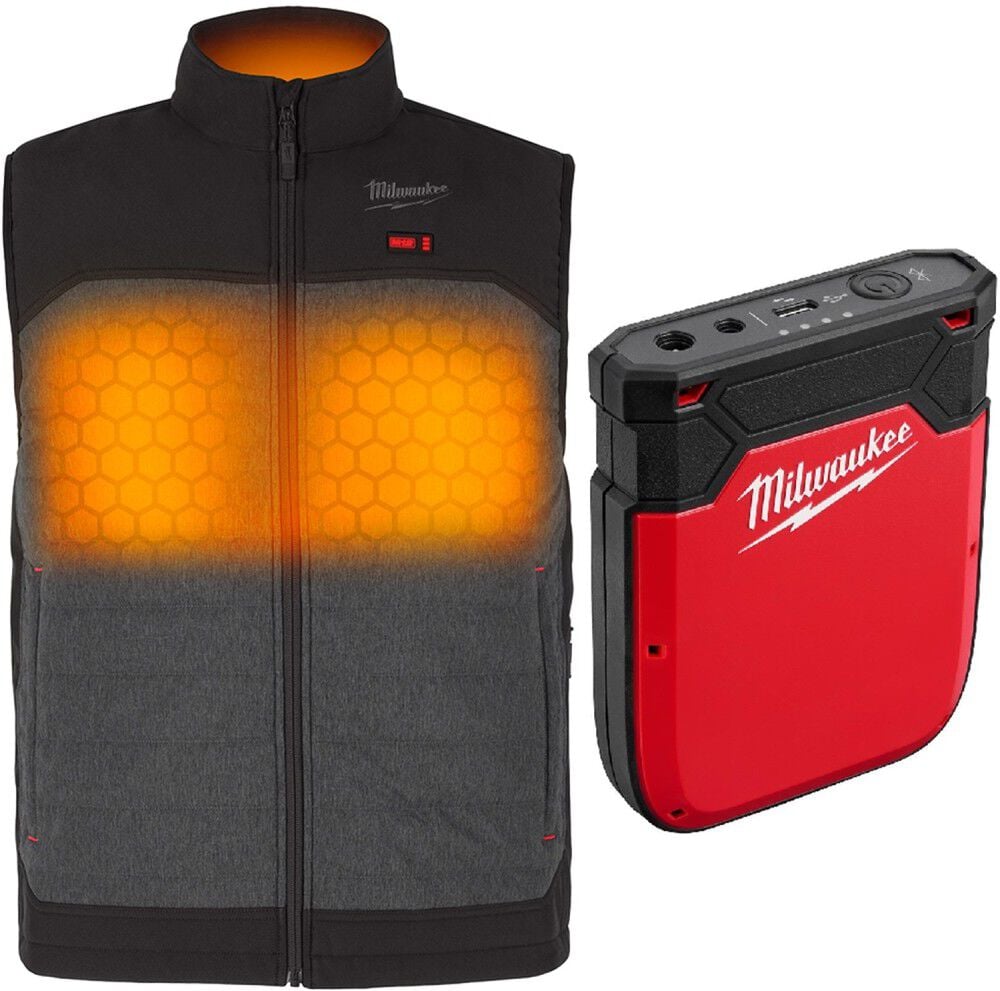 Milwaukee M12 Heated AXIS Vest Kit - Gray 2X & Heated Gear Power Source with App Control Bundle Size 2XL - MIL000011574