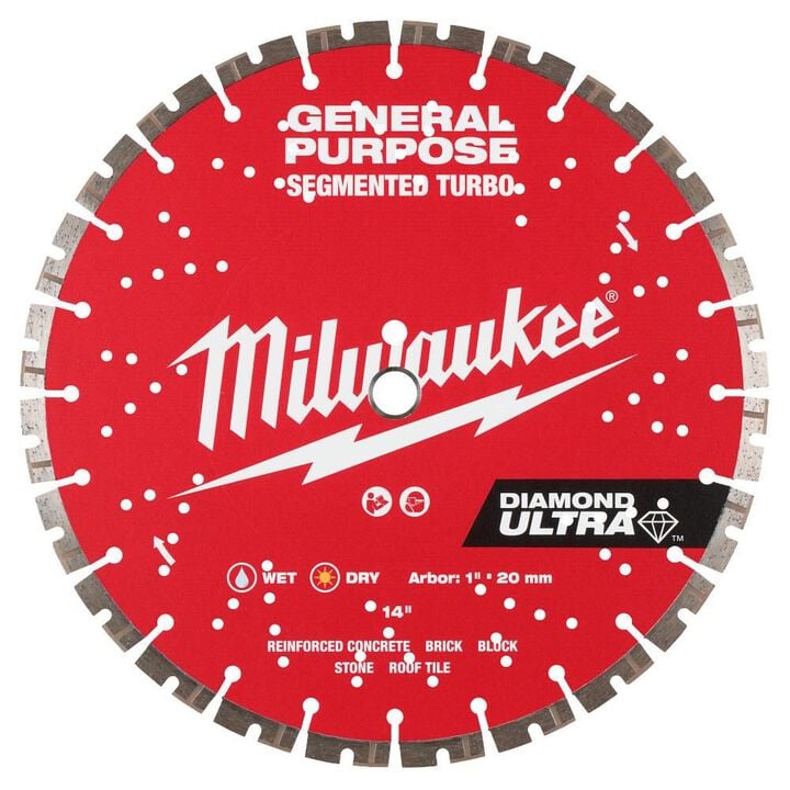 Milwaukee DIAMOND ULTRA 14 Inch Segmented Turbo Rim Diamond Blade for Reinforced Concrete, Stone, and Brick
