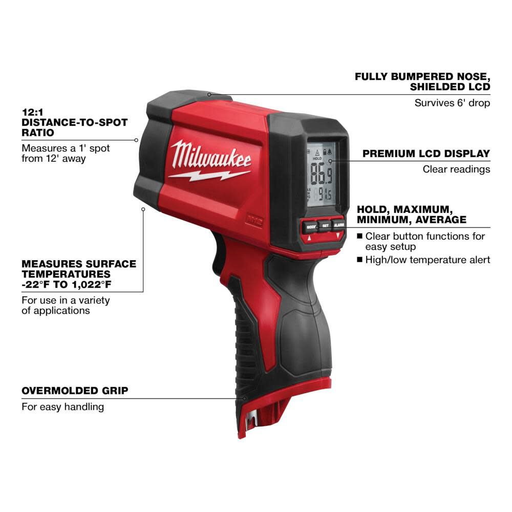 Milwaukee M12 121 Infrared TempGun 227820 Acme Tools