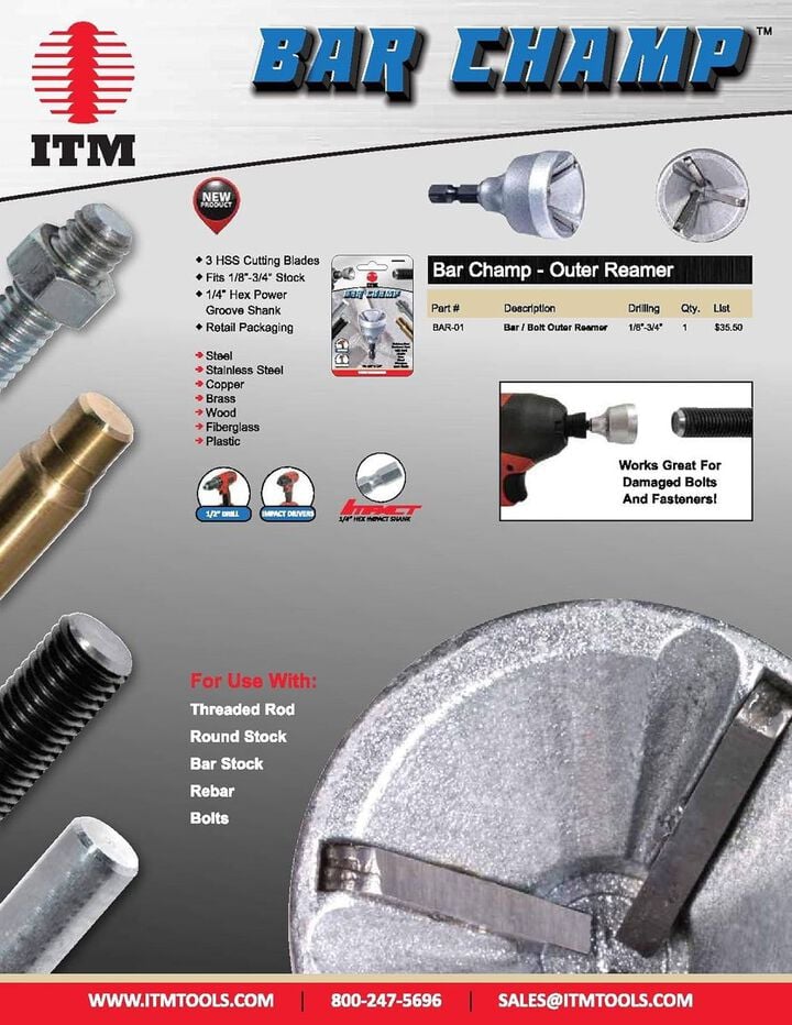 ITM Small 1/8 - 3/4 Inch M2 Steel Blade Bar Champ Outer Reamer, large image number 8