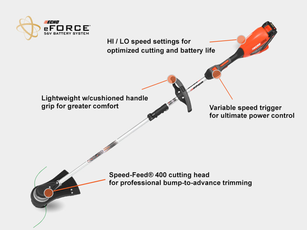 Echo 16in 56V String Trimmer Brushless Motor with 2.5Ah Battery, large image number 2