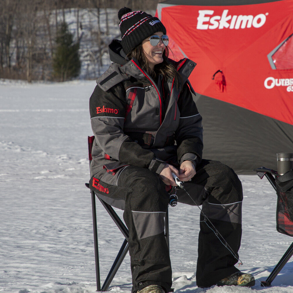 Eskimo X Large Folding Ice Fishing Chair with 600 Denier Plaid Pattern Fabric and Carrying Bag