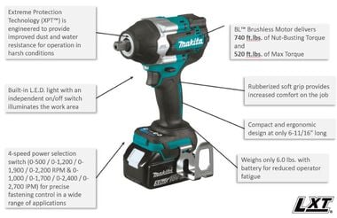 Makita 18V LXT 1/2in Sq Drive Impact Wrench Kit with Friction Ring Anvil, large image number 1