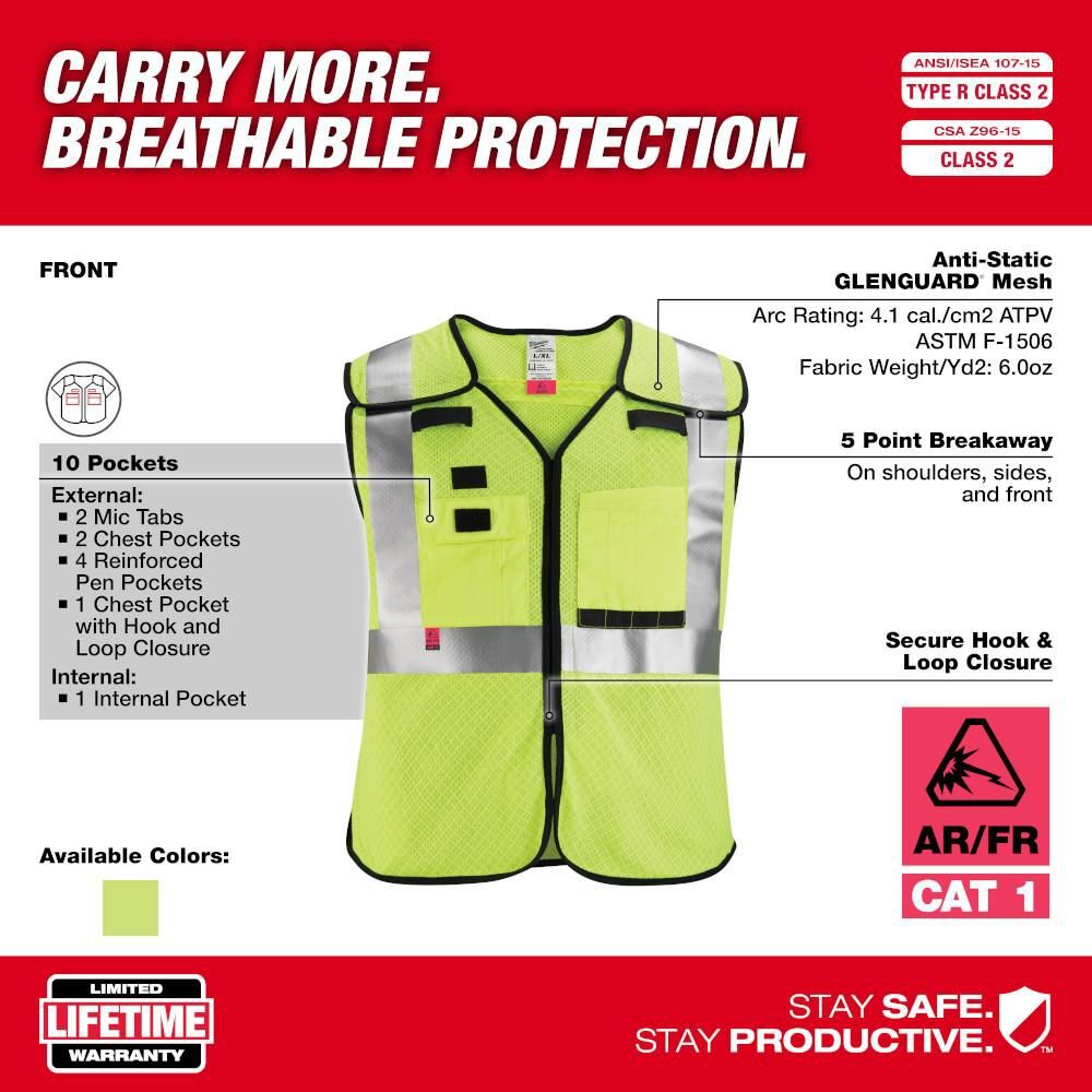 Milwaukee High Vis Safety Vest Class 2 Breakaway AR/FR Cat 1, large image number 3
