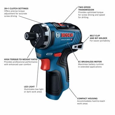 Bosch 12V Max Brushless 1/4 In. Hex Two-Speed Screwdriver (Bare Tool), large image number 1