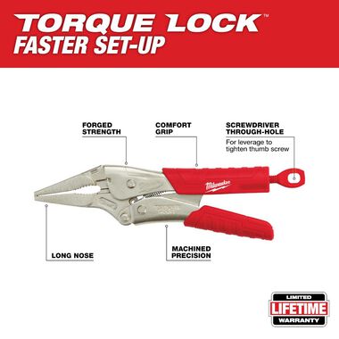 Milwaukee 9 in. TORQUE LOCK Long Nose Locking Pliers With Grip, large image number 1