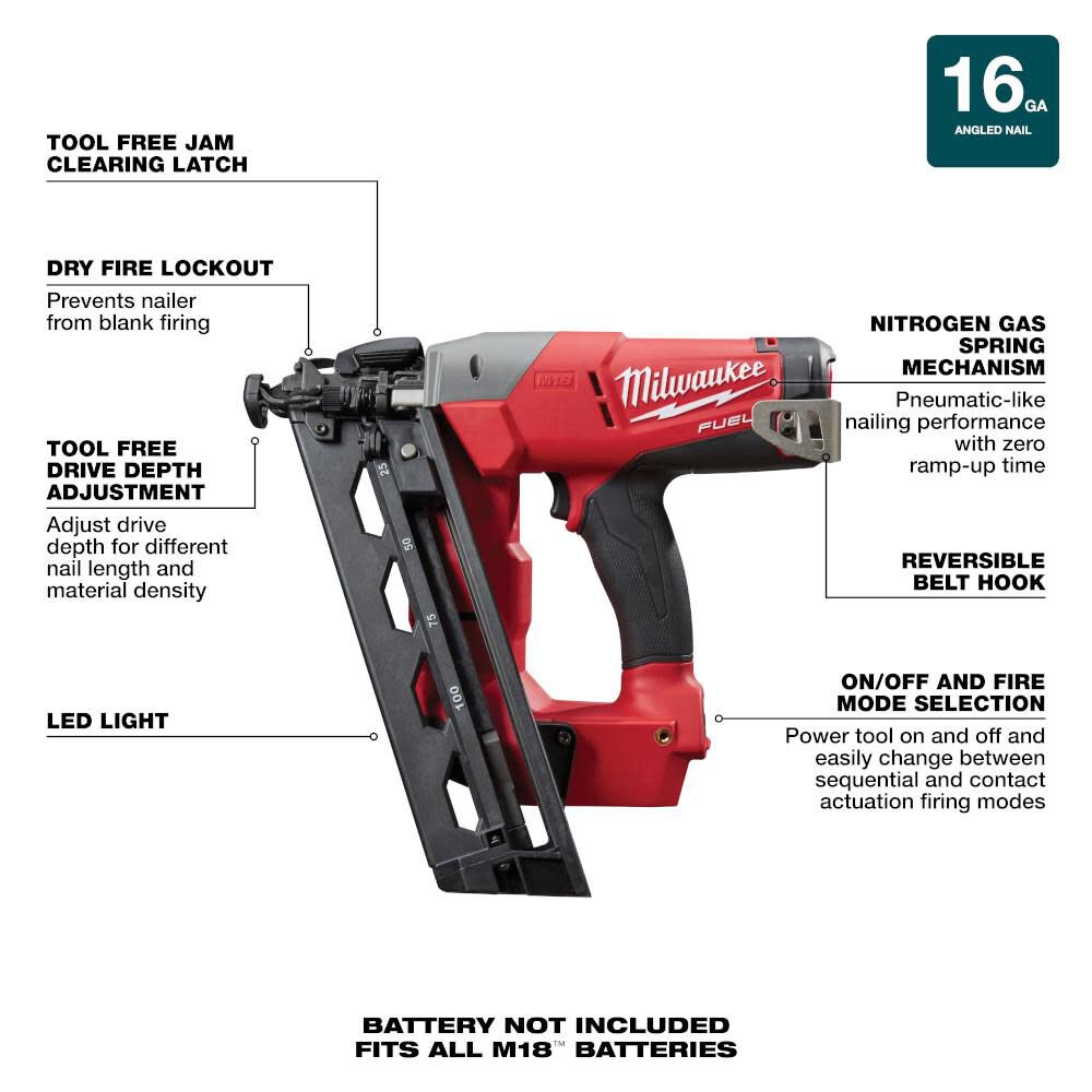 M18 FUEL™ 16 Gauge Angle Finish Nailer 2742-20 from 