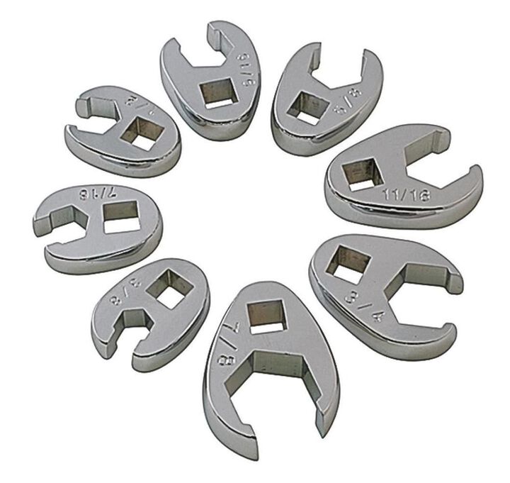 Sunex 3/8In Drive Fully Polished SAE Flare Nut Crowfoot Wrench 8pc Set