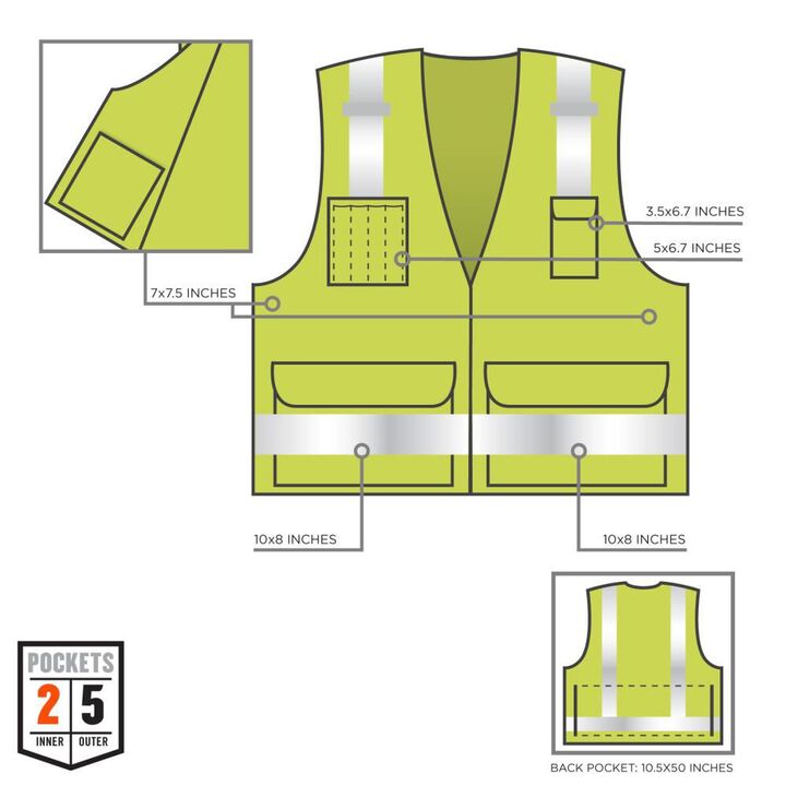 Ergodyne GloWear 8250Z Type R Class 2 Surveyors Vest Lime S/M, large image number 4