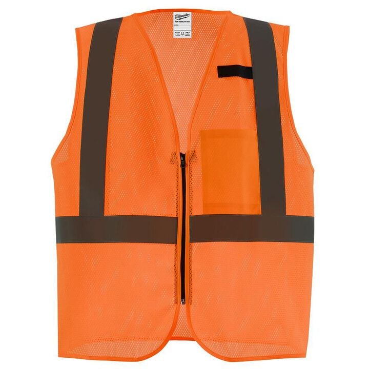 Milwaukee Class 2 High Visibility Yellow Mesh One Pocket Safety Vest - S/M High Vis Orange