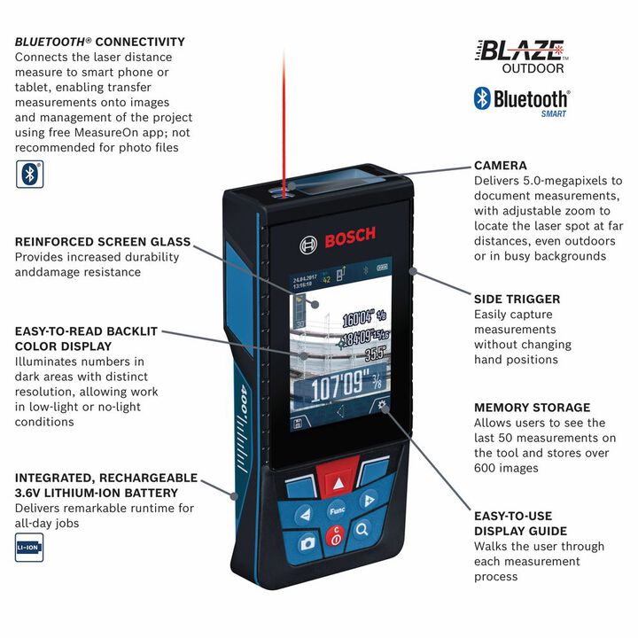 Bosch BLAZE Outdoor Connected Li-Ion 400 Ft Laser Distance Measurer with Camera Reconditioned, large image number 11