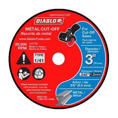 Diablo Tools 3" Metal Cut Off Disc Thin Kerf 5pk, large image number 0
