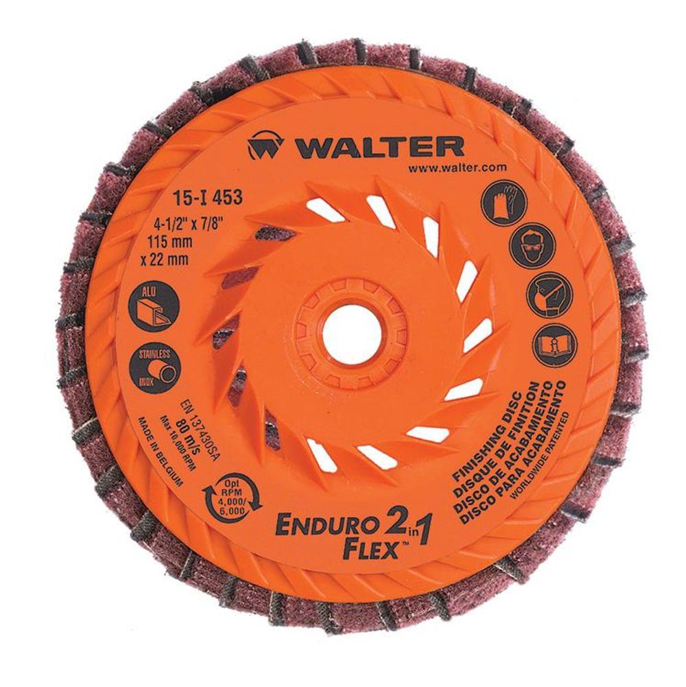 Walter 4-1/2 Inch 2-In-1 Enduro Flex Flap Disc, 5/8 Inch-11 Inch Arbor, 10 Pack, large image number 1