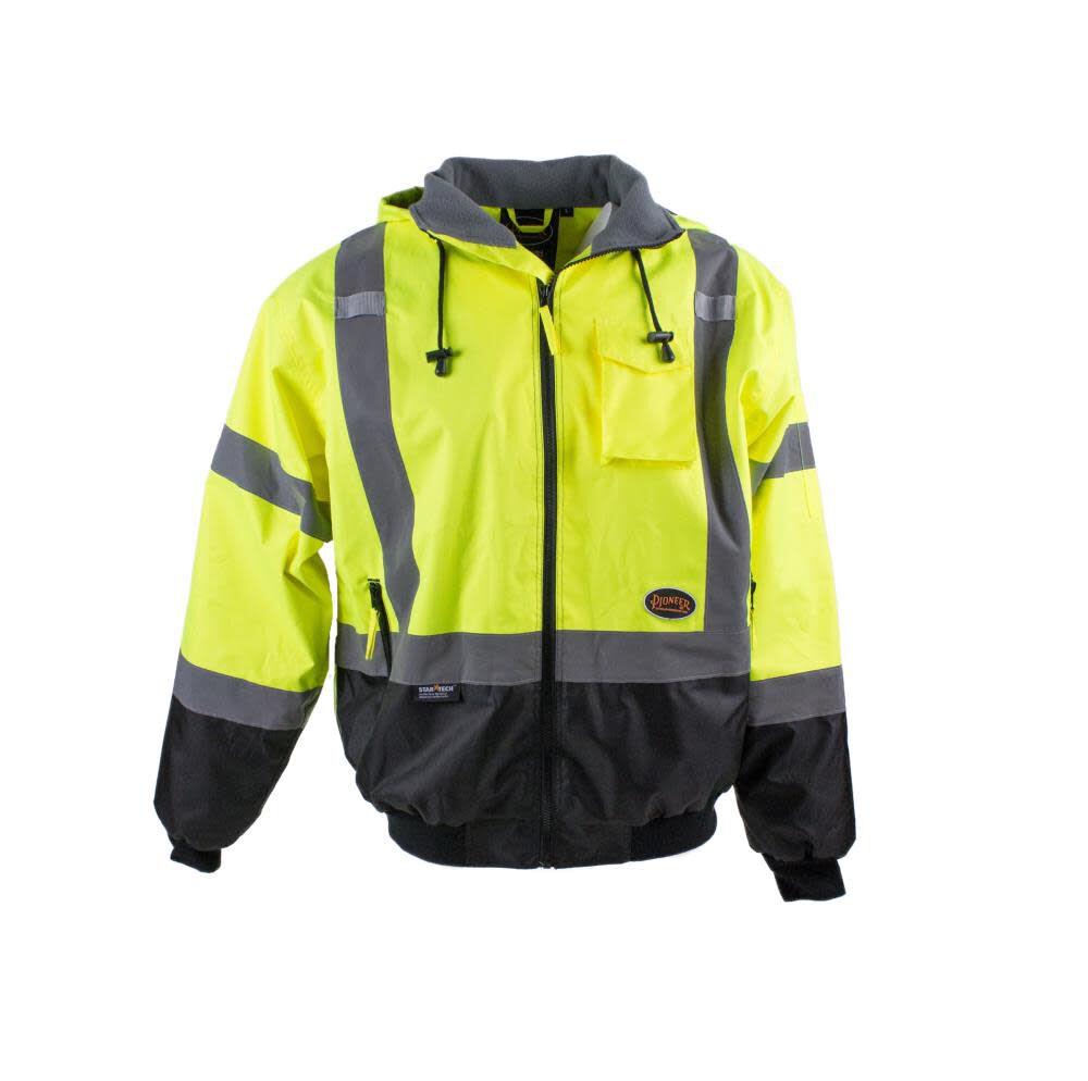 Pioneer Waterproof Safety Bomber Jacket with Detachable Hood, Reflective Tape, Yellow, 2XL, large image number 2