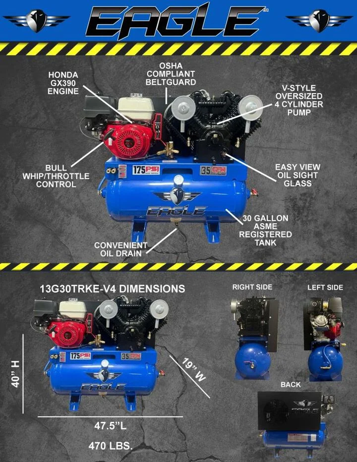 Eagle Compressor 30 Gallon Air Compressor Truck Mount, large image number 4