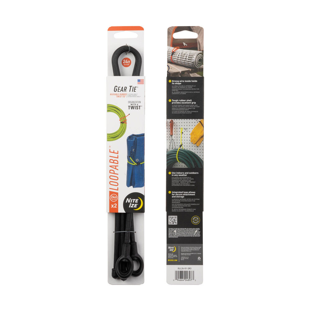 Nite Ize Gear Tie Loopable Twist Tie 24in 2pk Black GLL24-01-2R3 - Acme  Tools