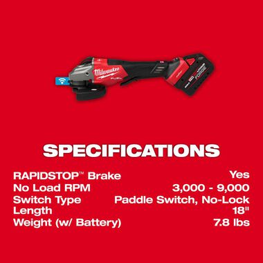 Milwaukee M18 FUEL 4-1/2 Inch-6 Inch Variable Speed Braking Grinder, Paddle Switch with ONE-KEY Kit, large image number 8